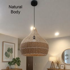 Bottom Tan Brown Rattan Pendant Light Real