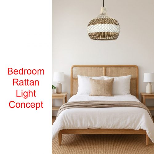 Light Brown White Rattan Pendant Light Bedroom