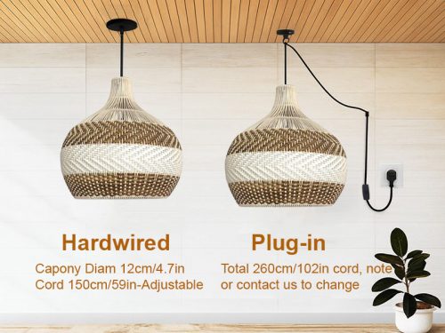 Light Brown White Rattan Pendant Light Cord Options