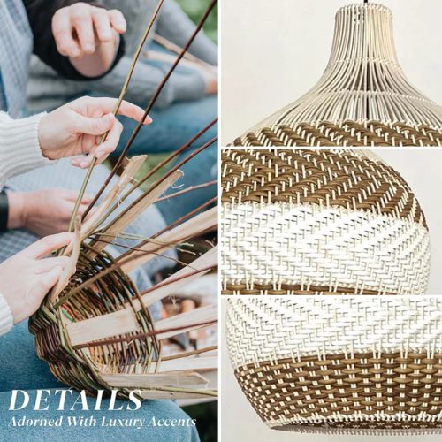 Light Brown White Rattan Pendant Light Detail