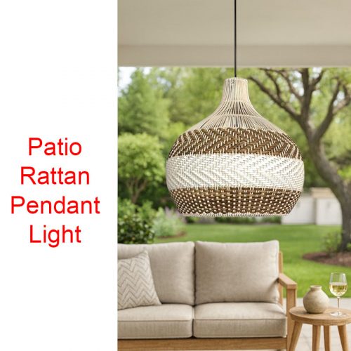 Light Brown White Rattan Pendant Light Patio