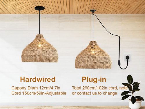 Rattan Rope Pendant Light Hanging Cord Options