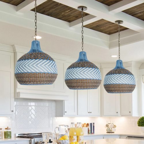 Tan Brown White Rattan Pendant Light Fixture 02