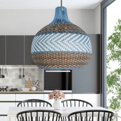 Tan Brown White Rattan Pendant Light Fixture 04