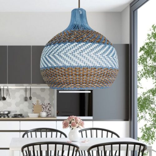 Tan Brown White Rattan Pendant Light Fixture 04