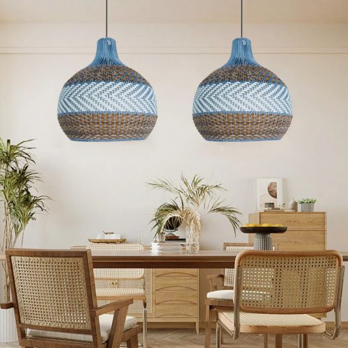 Tan Brown White Rattan Pendant Light Fixture Dining Room