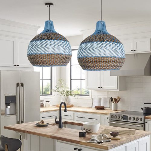 Tan Brown White Rattan Pendant Light Fixture Kitchen Island