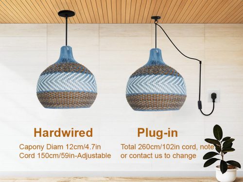Tan Brown White Rattan Pendant Light Fixture Cord Options