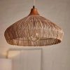 Velvet Rattan Pendant Light Dinning Room Wood Top Lampshade