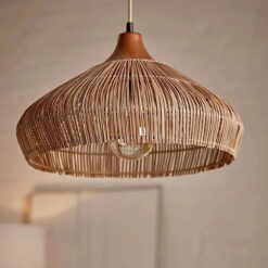 Velvet Rattan Pendant Light Dinning Room Wood Top Lampshade