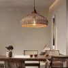 Velvet Rattan Pendant Light Kitchen Dinning Room Wood Top Lampshade