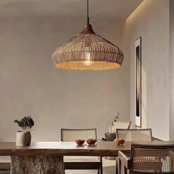 Velvet Rattan Pendant Light Kitchen Dinning Room Wood Top Lampshade
