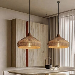 Velvet Rattan Pendant Light Kitchen Wood Top Lampshades