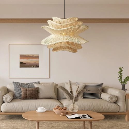 Vietnam Flower Rattan Chandelier For Living Room Space