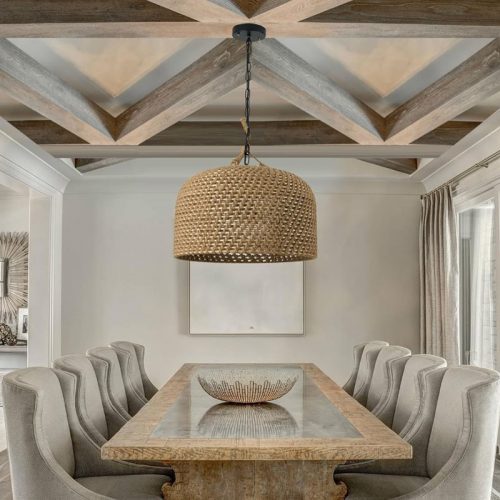 Vintage Hemp Rope Pendant Light Over Dining Room Table