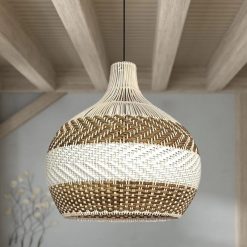 Wicker Light Brown White Pendant Light Outdoor