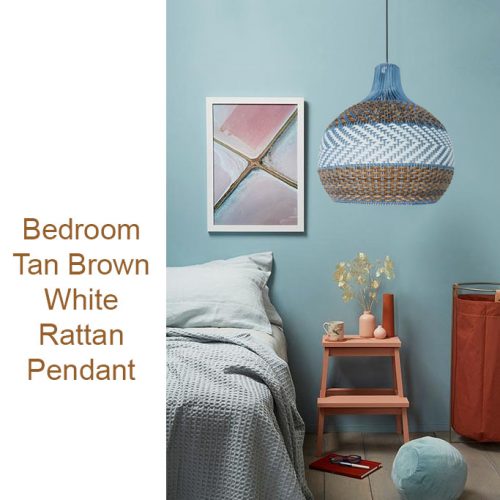 Wicker Tan Brown White Rattan Pendant Light Bedroom