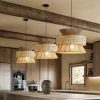 Bamboo Lampshade, Silk Fabric Rope Pendant Light