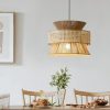 Bamboo Lampshade, Silk Fabric Rope Pendant Light