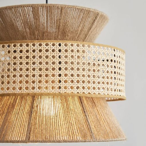 Bamboo Lampshade, Silk Fabric Rope Pendant Light