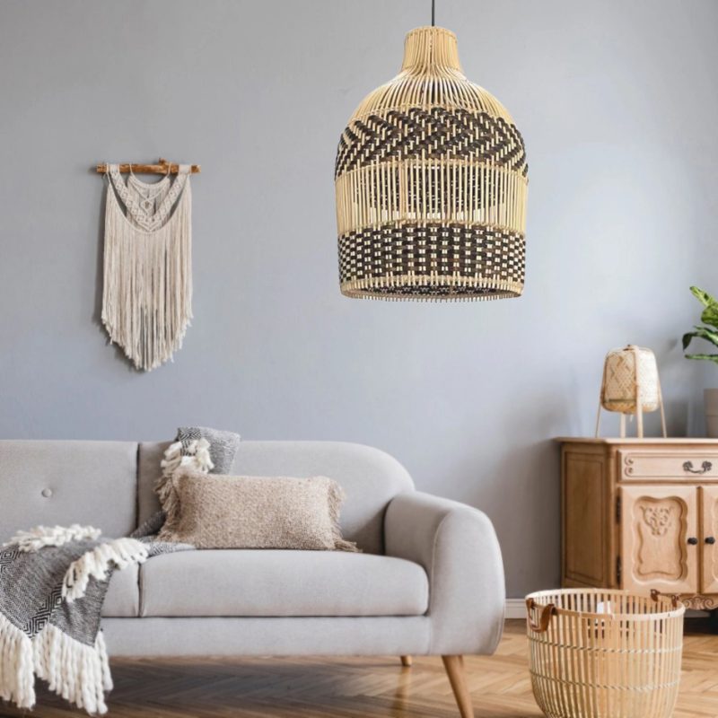 Double Band Wicker Bell Pendant Light Fixtures