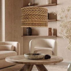 Drum Shade Rattan Pendant Light Fixture