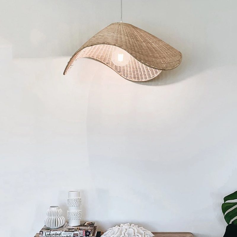 Rattan Wave Pendant Light - Wicker Fixture for Natural Homes