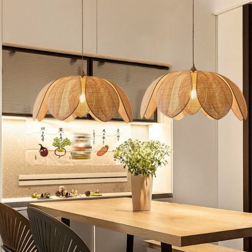 Woven Flower Rattan Lampshade Dining Room