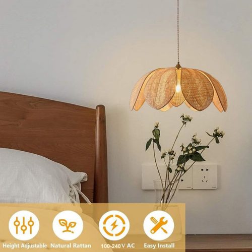 Woven Rattan Flower Pendant Light Bedside