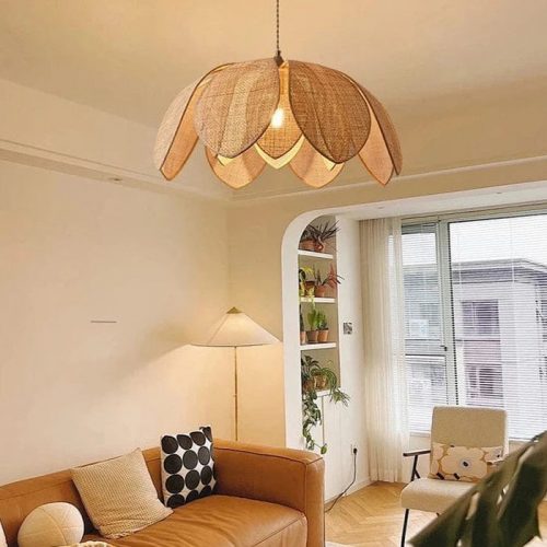 Woven Rattan Flower Pendant Light For Living Room