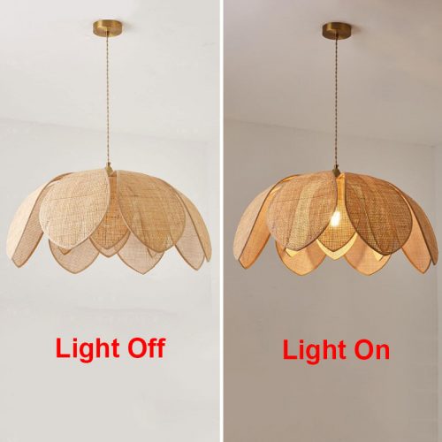 Woven Rattan Flower Pendant Light Effect