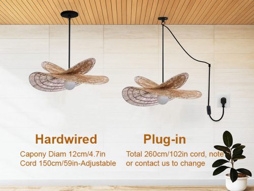 Wicker Rattan Rope Pendant Light Fixture Cord Options