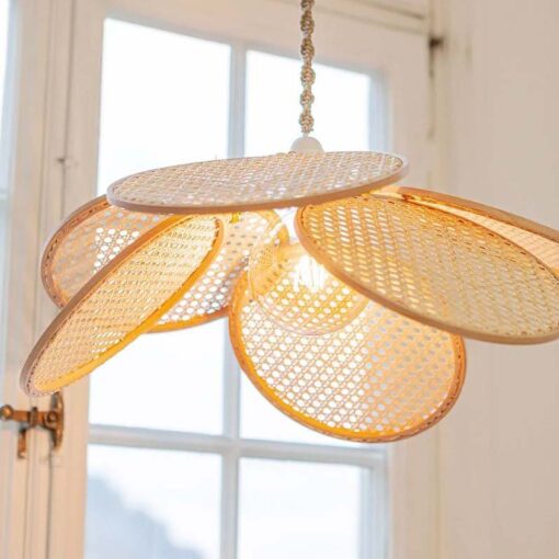 Minimalist Rattan Pendant Lights Handmade Flower Lamps
