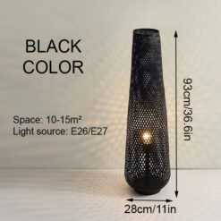 Black Bamboo Standing Light, Rattan Floor Lamp Handmade