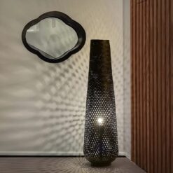 Black Bamboo Standing Light, Rattan Floor Lamp Handmade