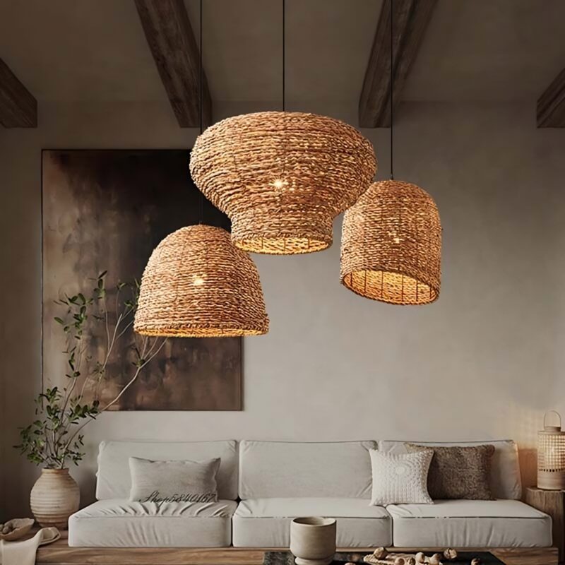 Vintage Wabi-sabi Style Pendant Lights, Wicker Light Fixture