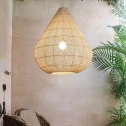 Watter Drop Shape Rattan Lampshade, Rattan Light Fixture Wicker Lighting Pendant Lamp