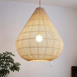 Watter Drop Shape Rattan Lampshade, Rattan Light Fixture Wicker Lighting Pendant Lamp