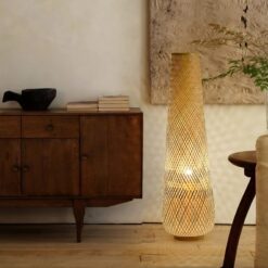 Wicker Bamboo Standing Light, Rattan Floor Lamp Handmade