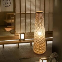 Wicker Bamboo Standing Light, Rattan Floor Lamp Handmade