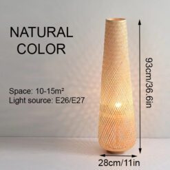 Wicker Bamboo Standing Light, Rattan Floor Lamp Handmade