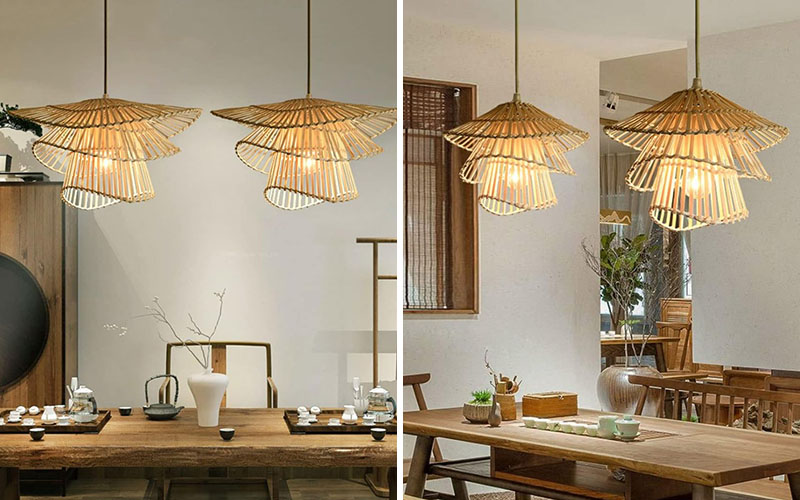 Bamboo Pendant Light Pair With Natural Furniture