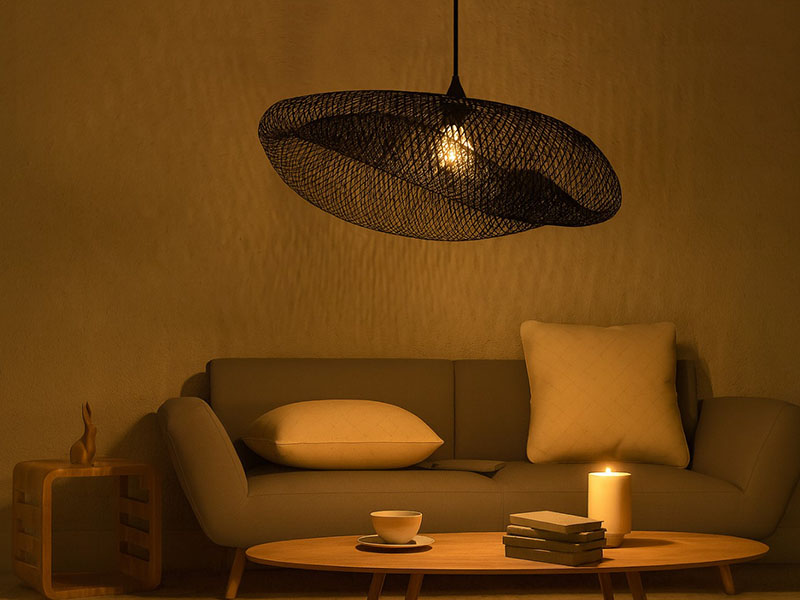 Black Bamboo Pendant Light In Living Room
