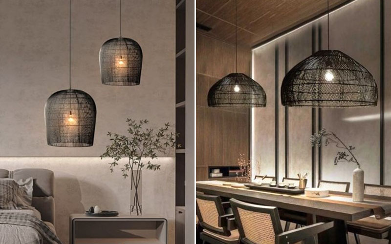 Classic Dome & Bell Shapes Rattan Pendant Light