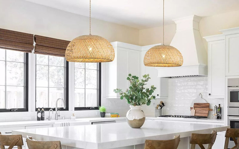 Natural Beauty Of Bamboo Pendant Light Over Island