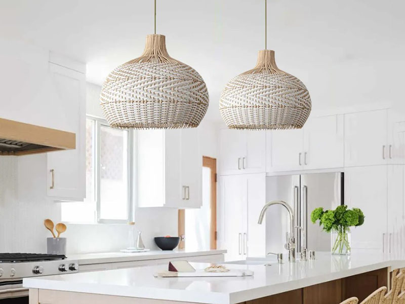 White Rattan Chandelier Kitchen Island