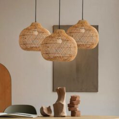 Wicker Rattan Pendant Light, Rattan Lampshade Hanging Kitchen Island