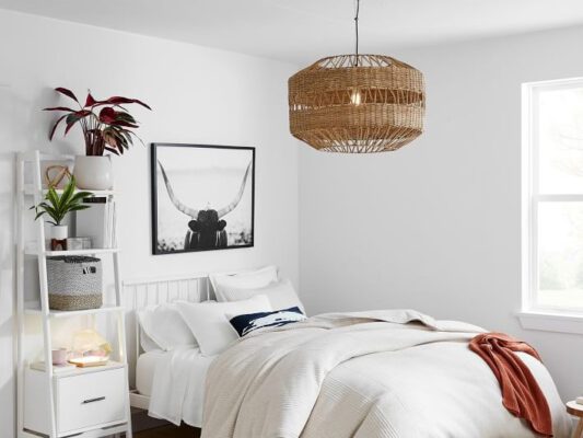 Rattan light fixture bedroom