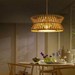 wood pendant light, wood lampshade lighting