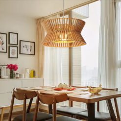 wood pendant light, wood lampshade lighting